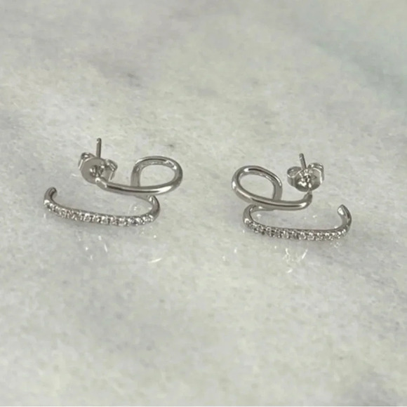 Sterling Silver Crystal Pave Double Faux Suspender Cuff Earrings - Picture 3 of 4